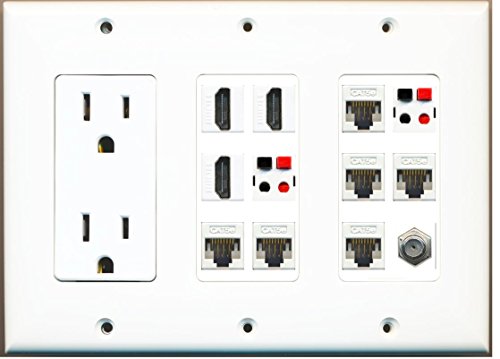 RiteAV - (3 Gang 15A Power Outlet 3 HDMI Coax 6 Cat5e 2 Speaker Jack Wall Plate White