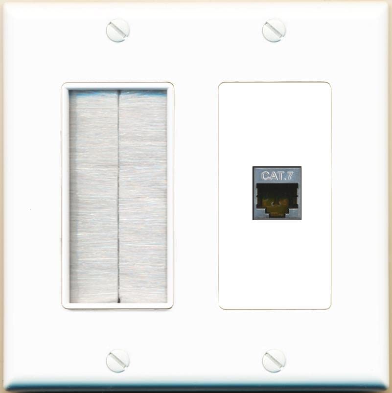 RiteAV 1 Port Cat7 Shielded Ethernet Wall Plate - Brush [White/White]