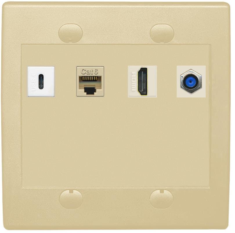 RiteAV USBC HDMI Cat6 Coax F81 Wall Plate - Flat 2 Gang [Ivory/Ivory]