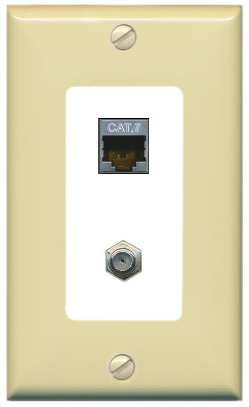 RiteAV Coax and Cat7 Wall Plate - 1 Gang [Ivory/White]