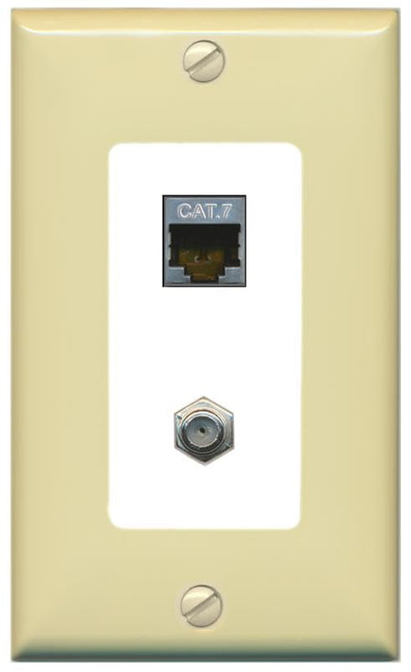 RiteAV Coax and Cat7 Wall Plate - 1 Gang [Ivory/White]