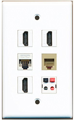 RiteAV - 3 HDMI 1 Port Phone RJ11 RJ12 Beige 1 Port Cat5e Ethernet White 1 Port Speaker Wall Plate