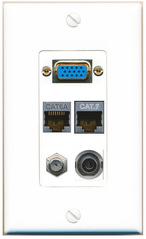 RiteAV SVGA + 3.5mm CAT6A CAT7 COAX Wall Plate [White]