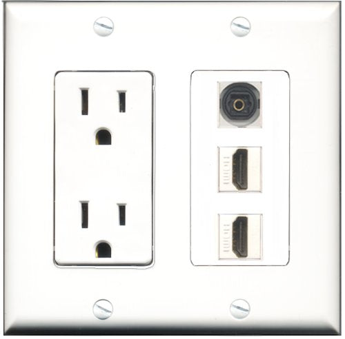 RiteAV - 15 Amp Power Outlet 2 Port HDMI 1 Port Toslink Decorative Wall Plate