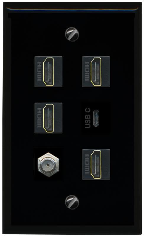 RiteAV COAX 4 HDMI USBC Flat/Solid Wall Plate [Black]