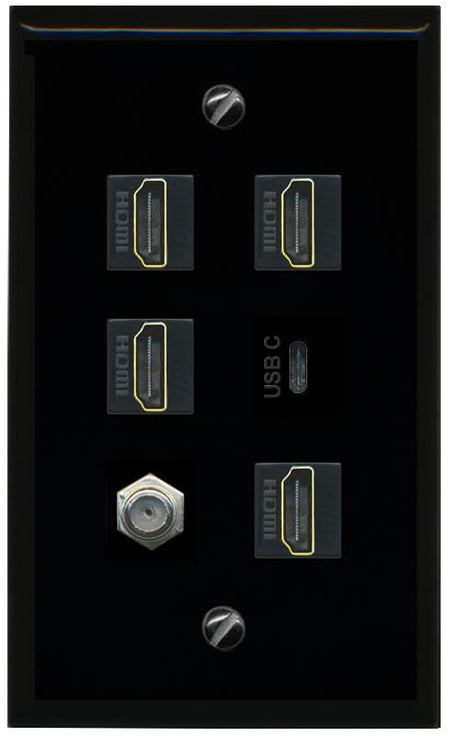 RiteAV COAX 4 HDMI USBC Flat/Solid Wall Plate [Black]