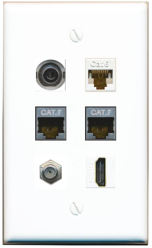 RiteAV 3.5mm CAT6 2 CAT7 COAX HDMI Flat/Solid Wall Plate [White]