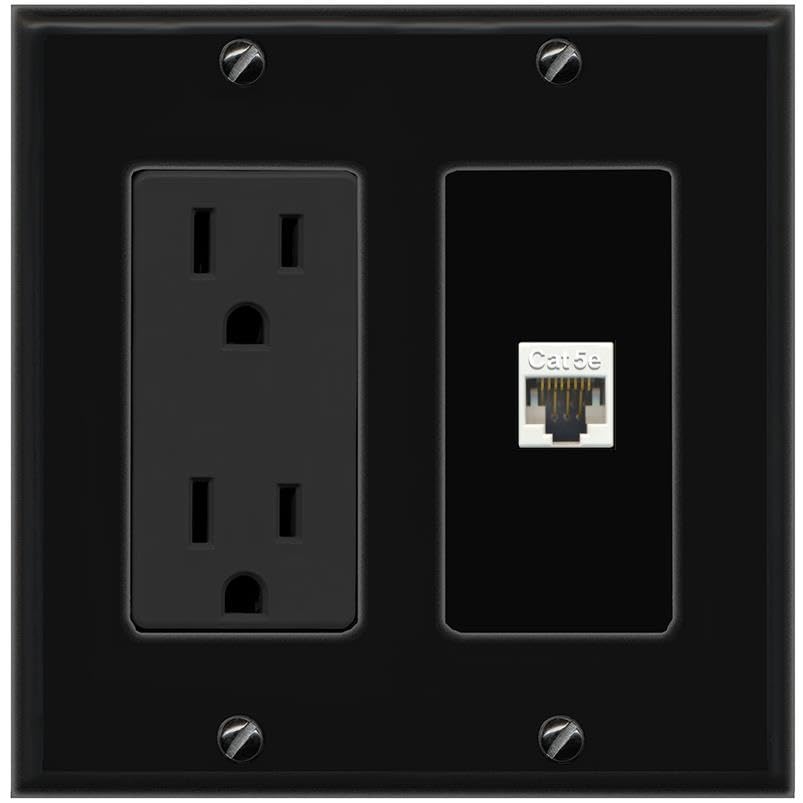RiteAV CAT5E-WHITE Wall Plate with Power Outlet [Black]