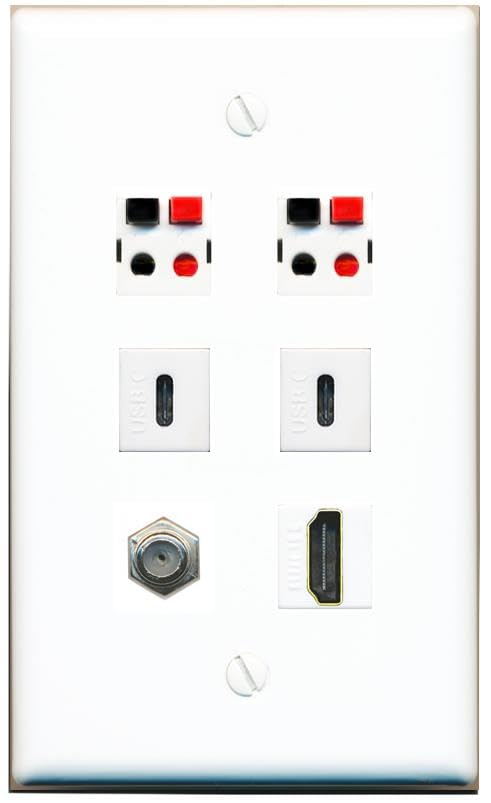 RiteAV COAX HDMI 2 SPEAKER 2 USBC Flat/Solid Wall Plate [White]
