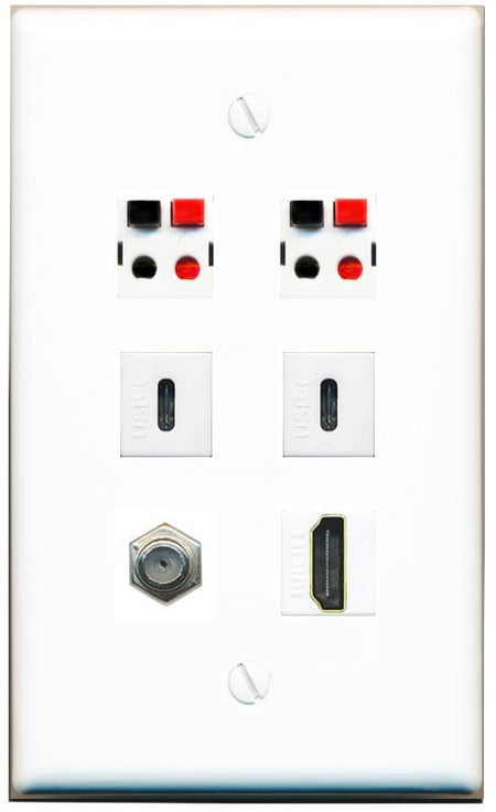 RiteAV COAX HDMI 2 SPEAKER 2 USBC Flat/Solid Wall Plate [White]