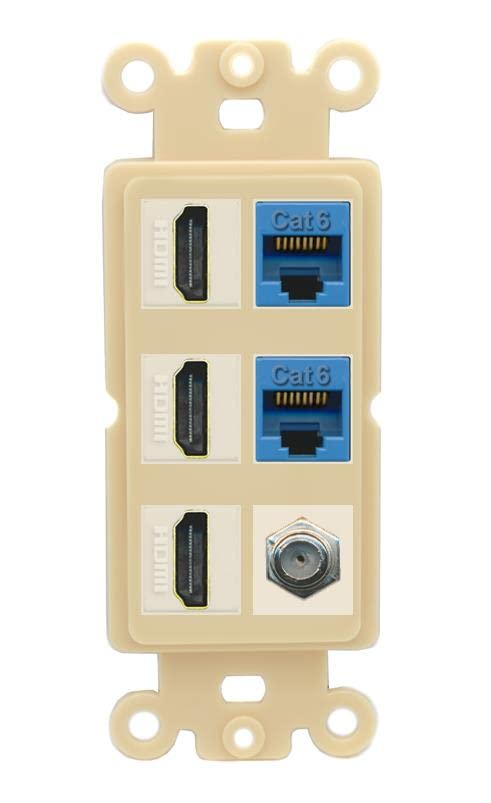 RiteAV 3 HDMI Wall Plate 2 Cat6 1 Coax - Rocker [Ivory/Ivory]