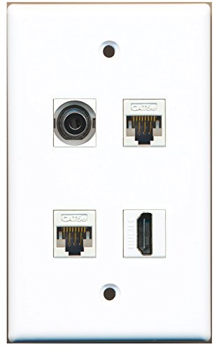 RiteAV - 1 Port HDMI 1 Port 3.5mm 2 Port Cat5e Ethernet White Wall Plate