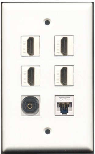 RiteAV - 4 Port HDMI 1 Toslink 1 Cat5e Ethernet White Wall Plate