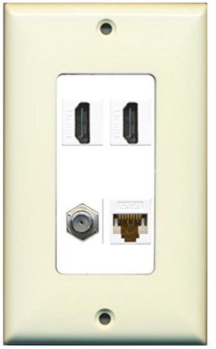 RiteAV - 2 Port HDMI 1 Port Coax Cable TV- F-Type 1 Port Cat6 Ethernet Decorative Wall Plate - Light Almond/White