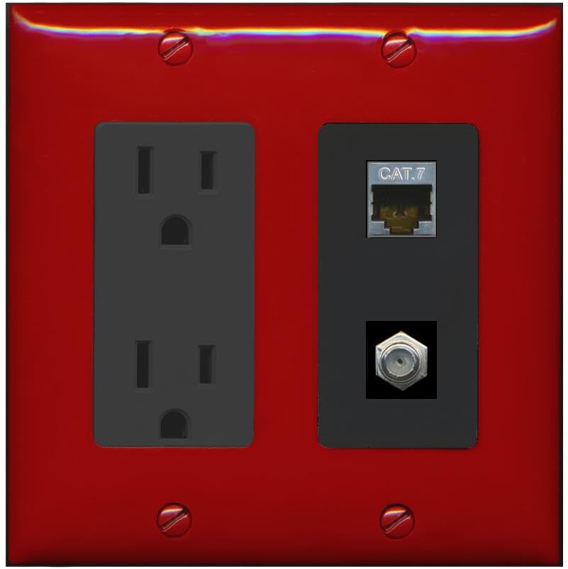RiteAV Coax and Cat7 Wall Plate - Outlet [Red/Black]
