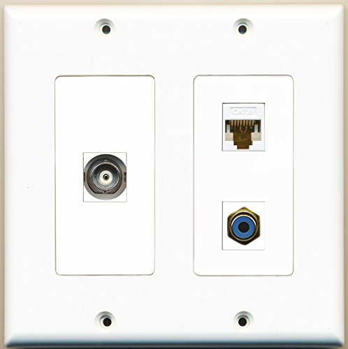RiteAV - 1 Port RCA Blue 1 Port BNC 1 Port Cat6 Ethernet White - 2 Gang Wall Plate