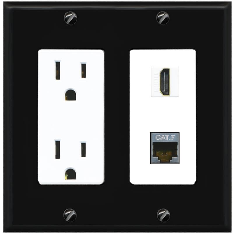 RiteAV HDMI and Cat7 Wall Plate - Outlet [Black/White]