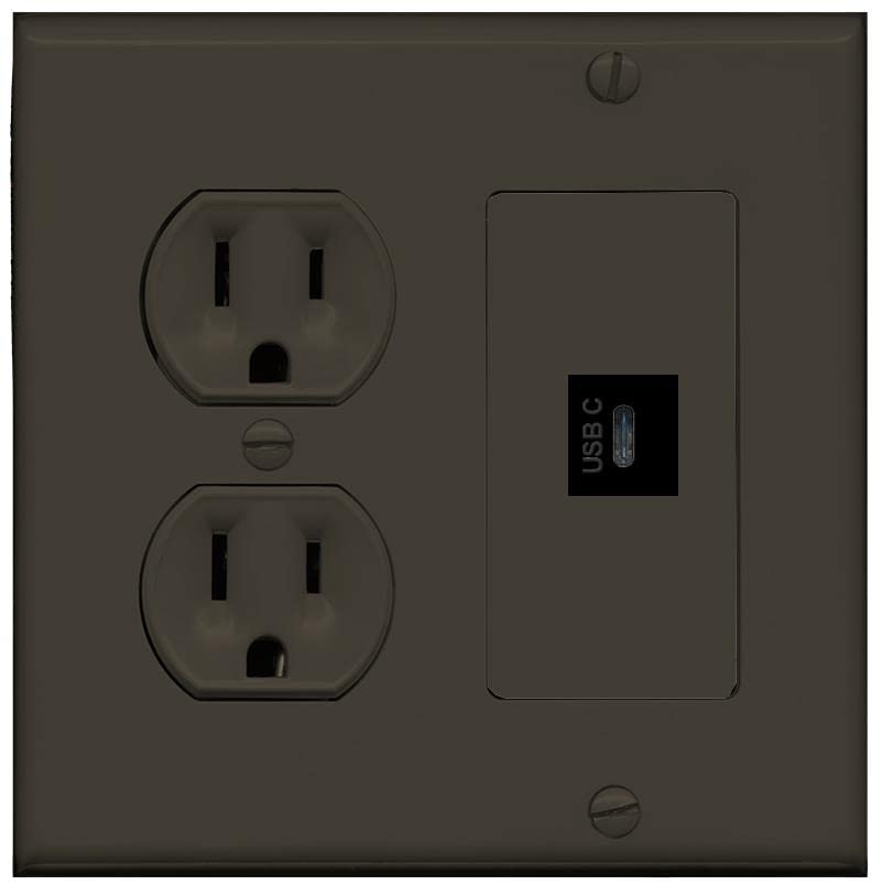 RiteAV USBC Wall Plate - Round Outlet [Brown/Brown]