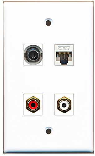 RiteAV - 1 Port RCA Red 1 Port RCA White 1 Port 3.5mm 1 Port Cat5e Ethernet White Wall Plate
