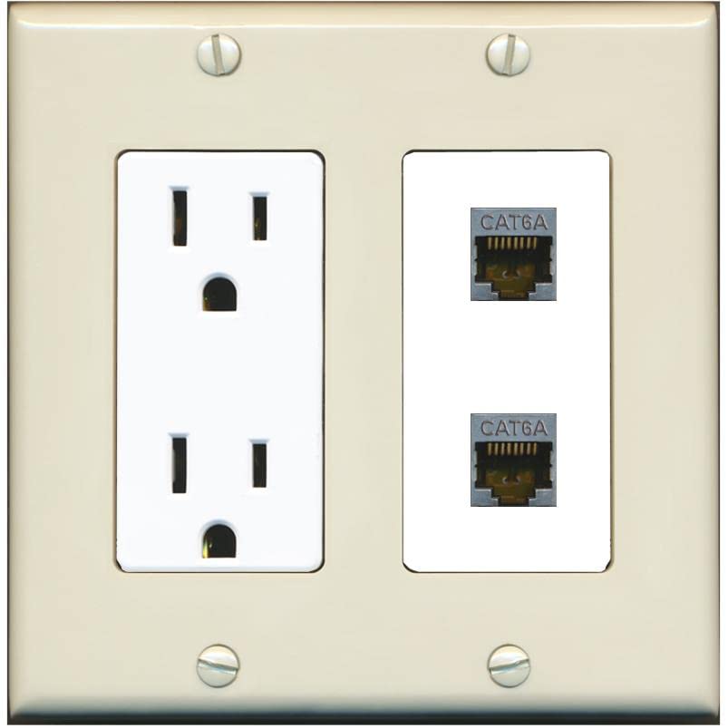 RiteAV 2 Port Cat6A Wall Plate - Outlet [Light-Almond/White]