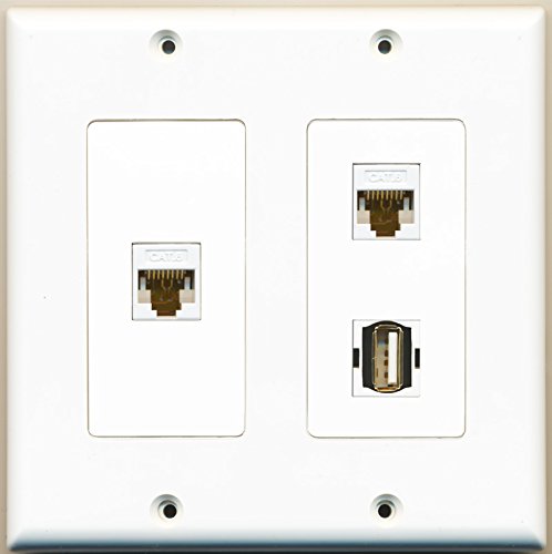 RiteAV - 1 Port USB A-A 2 Port Cat6 Ethernet White - 2 Gang Wall Plate