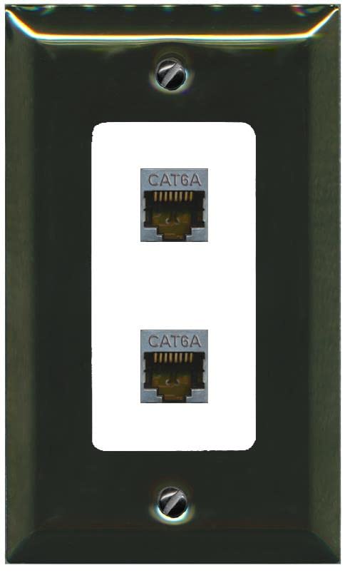 RiteAV 2 Port Cat6A Wall Plate - 1 Gang [Brass/White]
