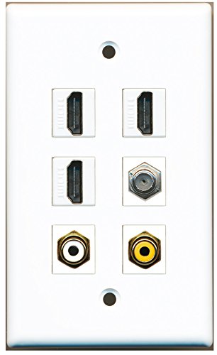 RiteAV - 3 HDMI 1 Port RCA White 1 Port RCA Yellow 1 Port Coax Cable TV- F-Type Wall Plate