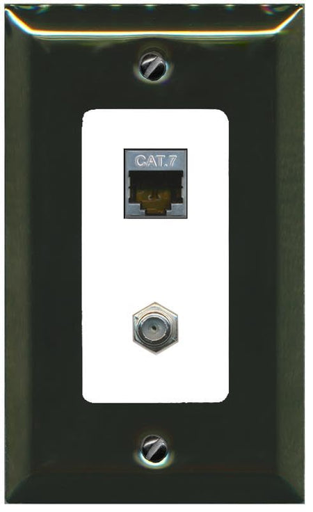 RiteAV Coax and Cat7 Wall Plate - 1 Gang [Brass/White]