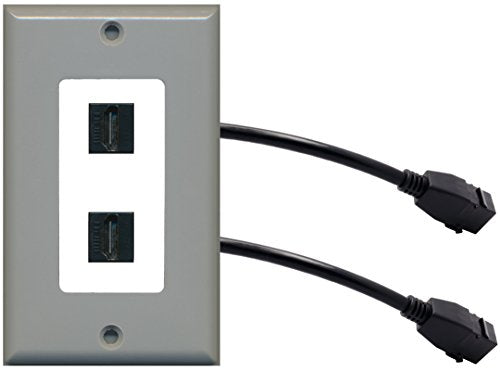 RiteAV (1 Gang Decorative 2 HDMI Black Wall Plate w/Pigtail Extension Cable Gray on White