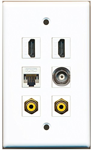 RiteAV - 2 HDMI 2 Port RCA Yellow 1 Port BNC 1 Port Cat5e Ethernet White Wall Plate