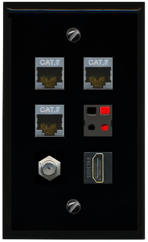 RiteAV 3 CAT7 COAX HDMI SPEAKER Flat/Solid Wall Plate [Black]