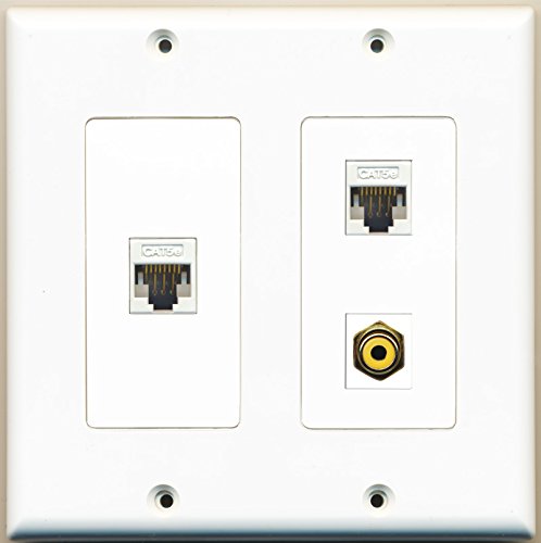RiteAV - 1 Port RCA Yellow 2 Port Cat5e Ethernet White - 2 Gang Wall Plate