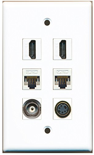 RiteAV - 2 HDMI 1 Port S-Video 1 Port BNC 2 Port Cat5e Ethernet White Wall Plate