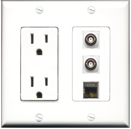 RiteAV - 15 Amp Power Outlet 1 Port Shielded Cat6 Ethernet Ethernet 2 Port BNC Decorative Wall Plate