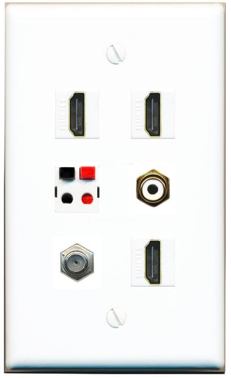 RiteAV COAX 3 HDMI RCA-WHITE SPEAKER Flat/Solid Wall Plate [White]