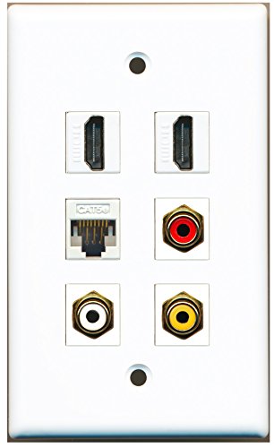 RiteAV - 2 HDMI 1 Port RCA Red 1 Port RCA White 1 Port RCA Yellow 1 Port Cat5e Ethernet White Wall Plate