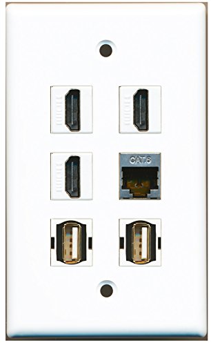 RiteAV - 3 HDMI 2 Port USB A-A 1 Port Shielded Cat6 Ethernet Wall Plate