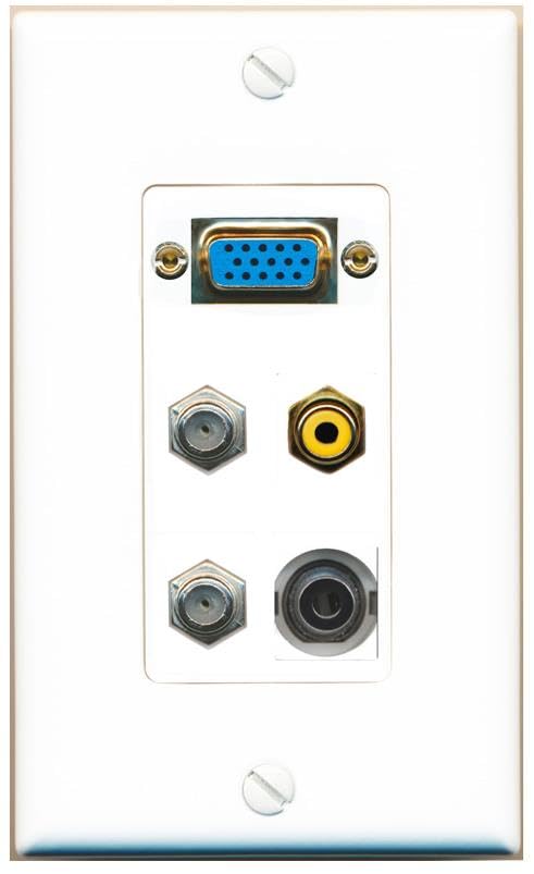 RiteAV SVGA + 3.5mm 2 COAX RCA-YELLOW Wall Plate [White]