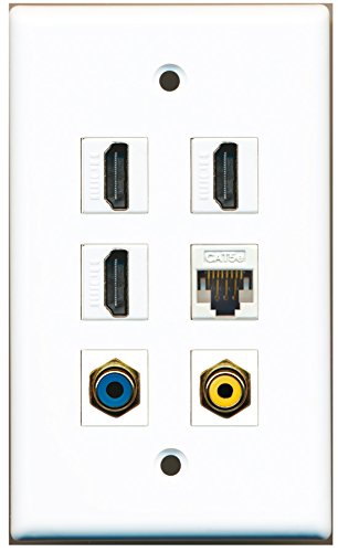 RiteAV - 3 HDMI 1 Port RCA Yellow 1 Port RCA Blue 1 Port Cat5e Ethernet White Wall Plate