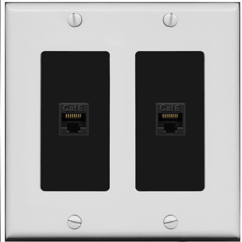 RiteAV 2 Port Cat6 Ethernet Wall Plate - 2 Gang [Gray/Black]
