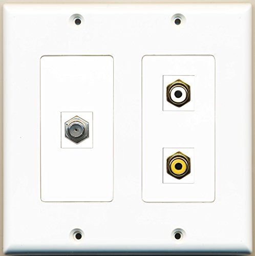 RiteAV - 1 Port RCA White 1 Port RCA Yellow 1 Port Coax Cable TV- F-Type - 2 Gang Wall Plate