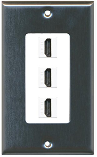 RiteAV - 3 Port HDMI Decorative Wall Plate - Stainless Steel/White