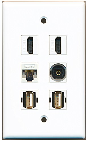 RiteAV - 2 HDMI 2 Port USB A-A 1 Port Toslink 1 Port Cat5e Ethernet White Wall Plate