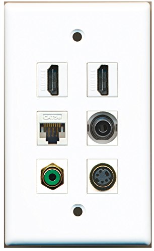 RiteAV - 2 HDMI 1 Port RCA Green 1 Port S-Video 1 Port 3.5mm 1 Port Cat5e Ethernet White Wall Plate