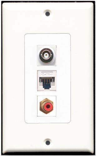 RiteAV 1 Port RCA Red 1 BNC 1 Cat5e Ethernet White Wall Plate OVERSIZED