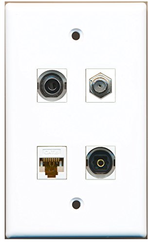 RiteAV - 1 Port Coax Cable TV- F-Type 1 Port Toslink 1 Port 3.5mm 1 Port Cat6 Ethernet White Wall Plate