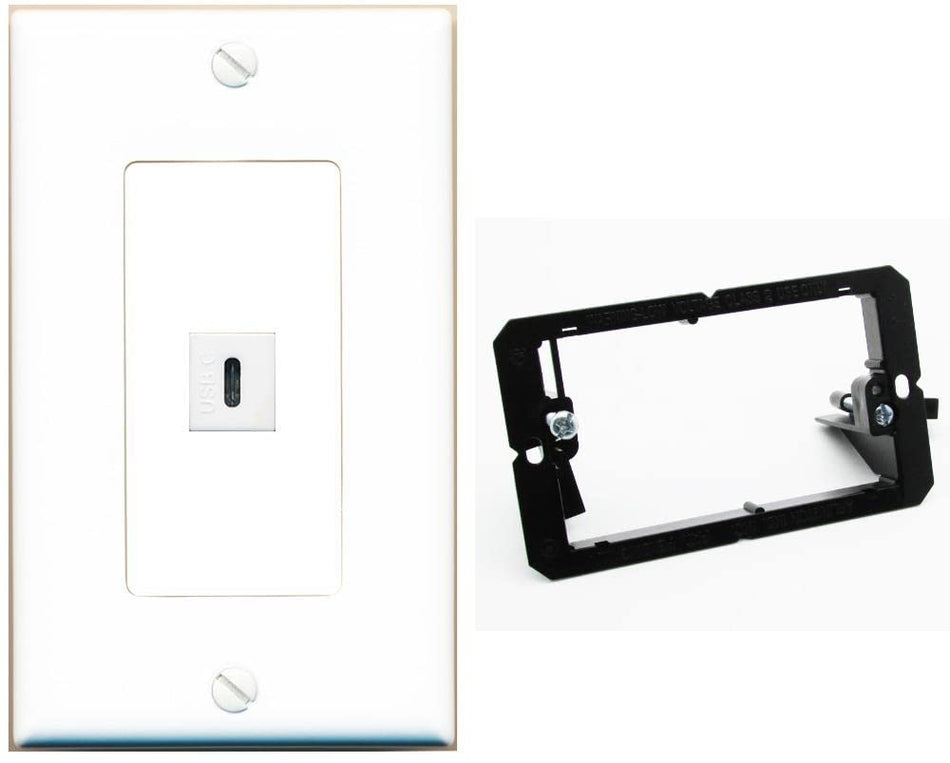 RiteAV USBC Wall Plate - 1 Gang w-Bracket [White/White]