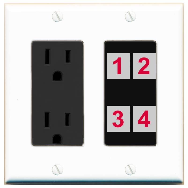 RiteAV Custom 4 Port Custom Wall Plate - Outlet [White/Black]