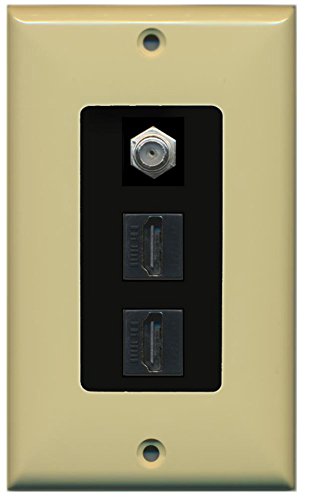 RiteAV - 2 Port HDMI 1 Coax Cable TV- F-Type Decorative Wall Plate - Ivory/Black