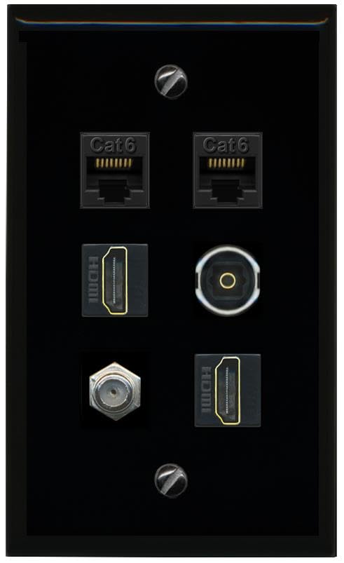 RiteAV 2 CAT6 Coax 2 HDMI TOSLINK Flat/Solid Wall Plate [Black]